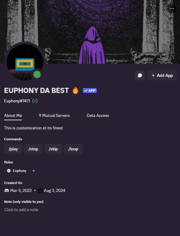 Oberfläche eines eigenen Euphony-Bots