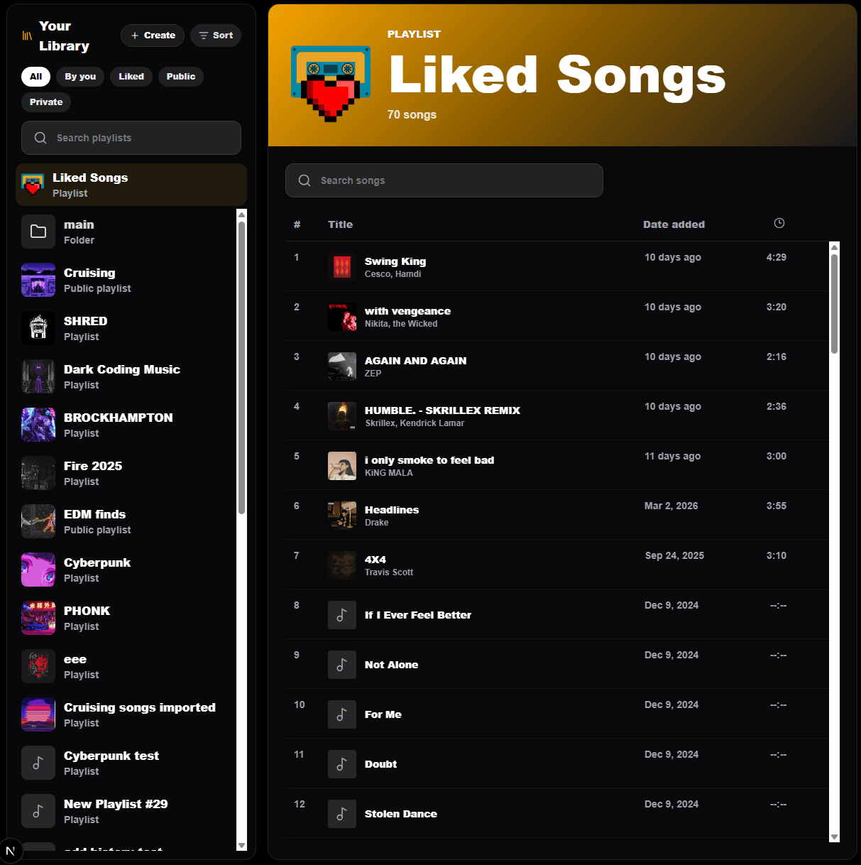 Oberfläche der Euphony-Playlists
